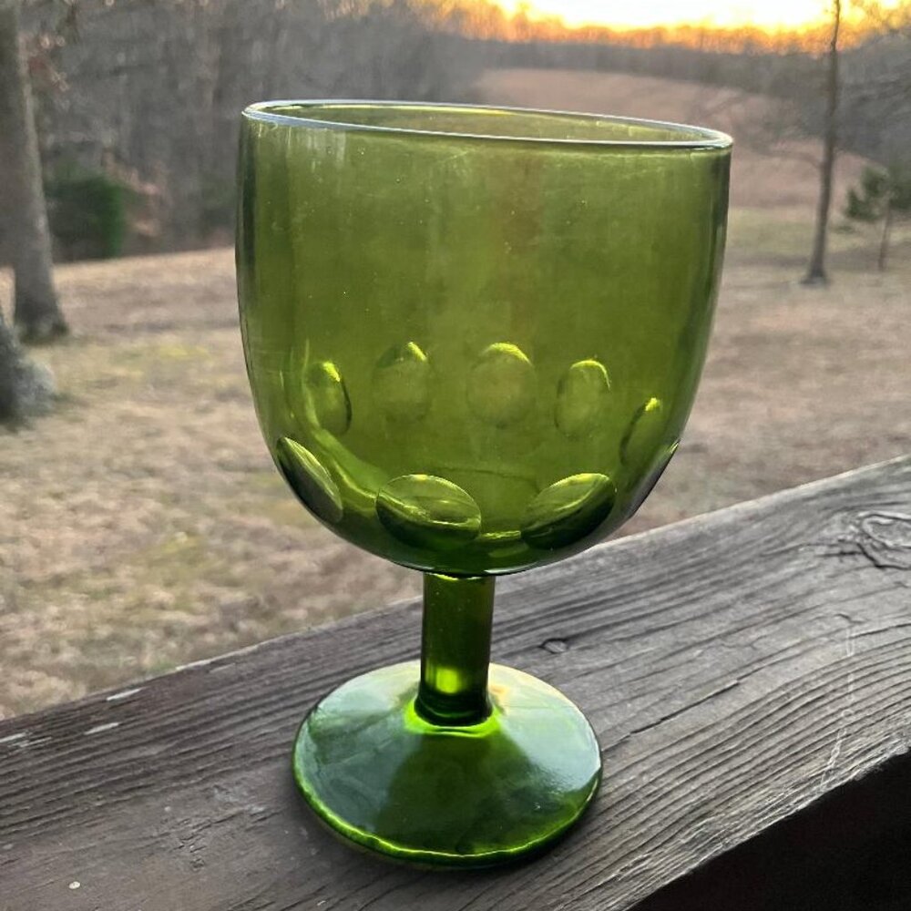 Vintage Bartlett-Collins Green Thumbprint Goblet - Mid 20th Century